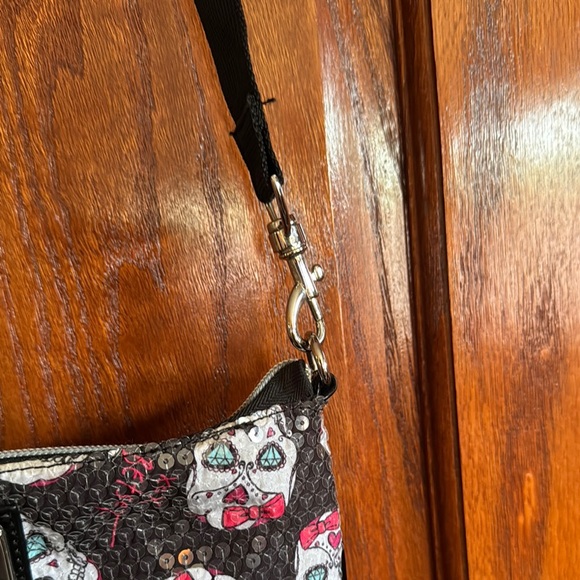 Betsey Johnson Black, pink, turquoise and gray Sequin Skull Bag VINTAGE - Picture 5 of 10